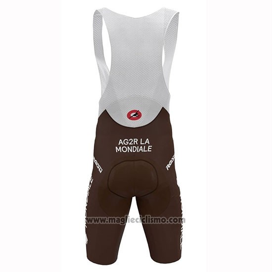 2019 Abbigliamento Ciclismo Ag2r La Mondiale Marrone Bianco Blu Manica Corta e Salopette
